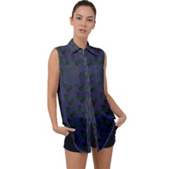 Black Rose Blue Sleeveless Chiffon Button Shirt