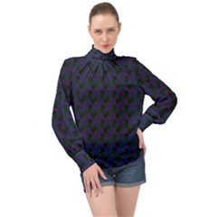 Black Rose Blue High Neck Long Sleeve Chiffon Top by snowwhitegirl