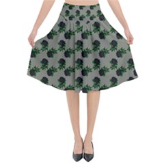 Black Rose Grey Flared Midi Skirt by snowwhitegirl