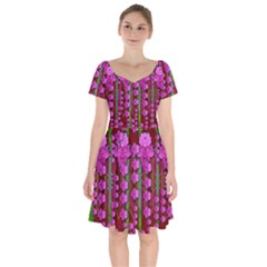 Jungle Flowers In The Orchid Jungle Ornate Short Sleeve Bardot Dress by pepitasart