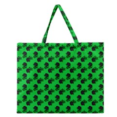 Black Rose Green Zipper Large Tote Bag