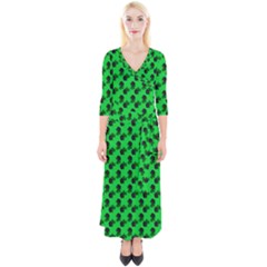 Black Rose Green Quarter Sleeve Wrap Maxi Dress