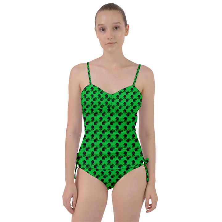 Black Rose Green Sweetheart Tankini Set