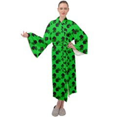 Black Rose Green Maxi Velour Kimono