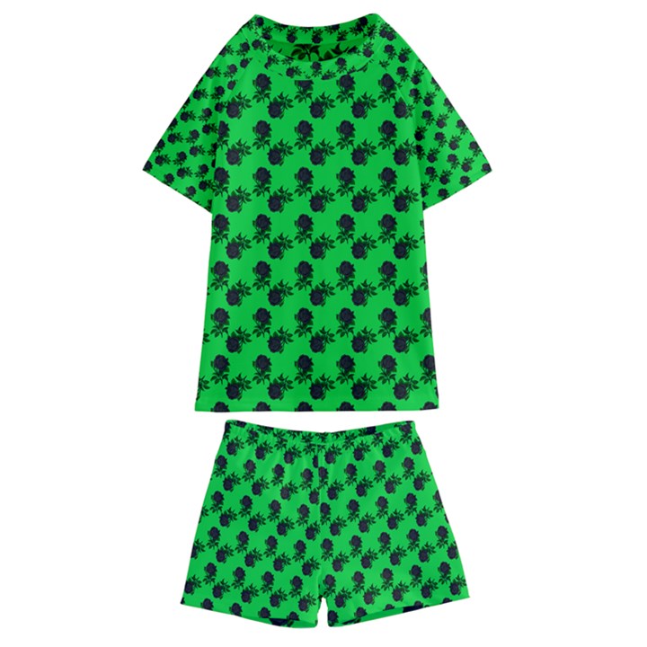 Black Rose Green Kids  Swim Tee and Shorts Set