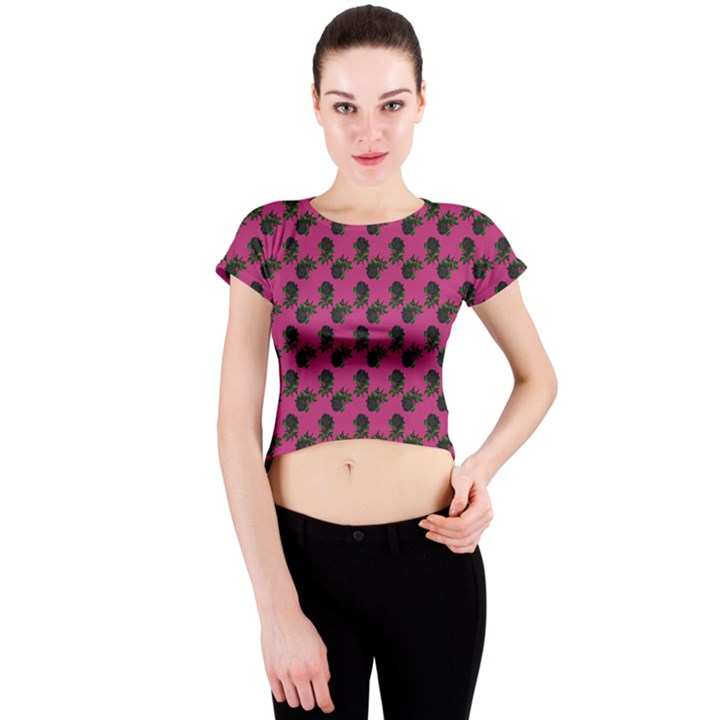 Black Rose Pink Crew Neck Crop Top