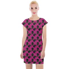 Black Rose Pink Cap Sleeve Bodycon Dress