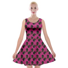 Black Rose Pink Velvet Skater Dress