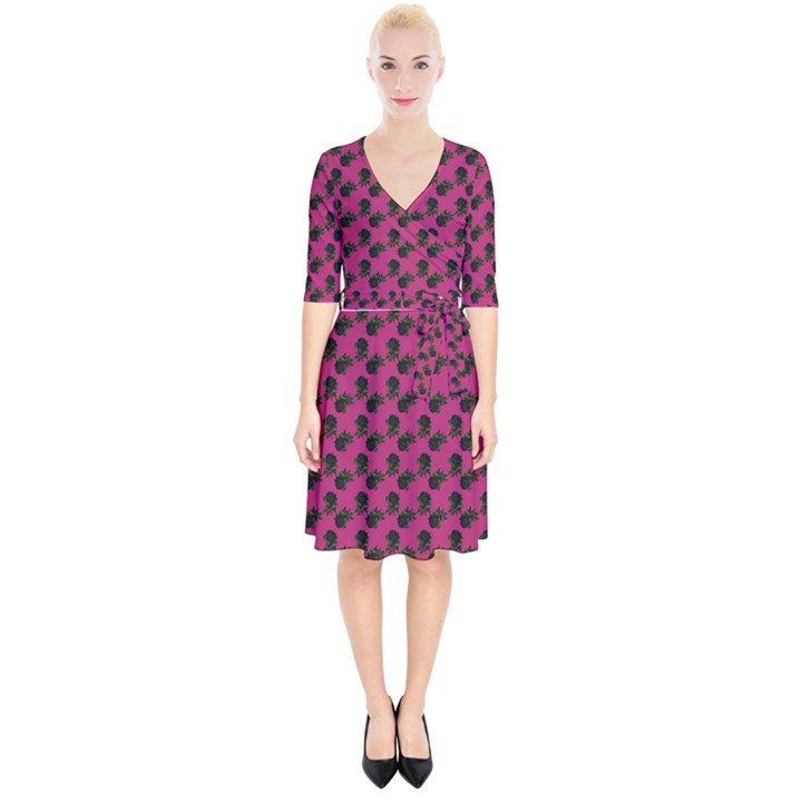 Black Rose Pink Wrap Up Cocktail Dress