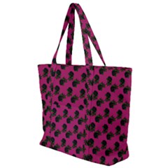 Black Rose Pink Zip Up Canvas Bag