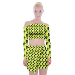 Black Rose Yellow Off Shoulder Top With Mini Skirt Set by snowwhitegirl