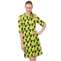 Black Rose Yellow Long Sleeve Mini Shirt Dress