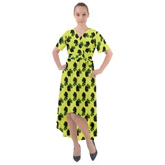 Black Rose Yellow Front Wrap High Low Dress