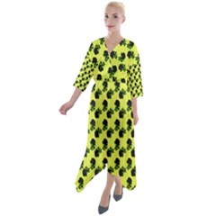 Black Rose Yellow Quarter Sleeve Wrap Front Maxi Dress by snowwhitegirl