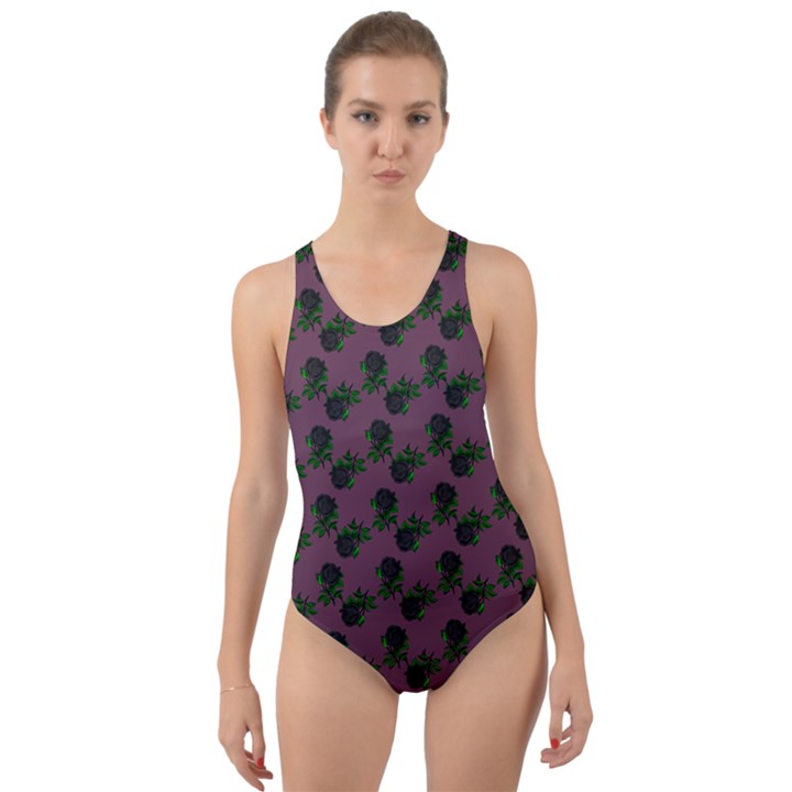 Black Rose Mauve Cut-Out Back One Piece Swimsuit