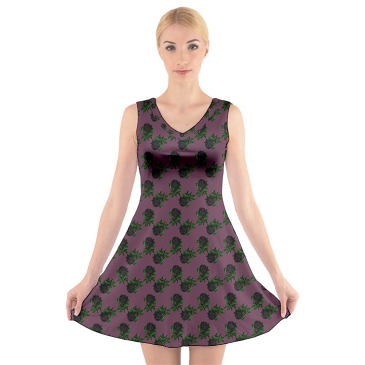 Black Rose Mauve V-Neck Sleeveless Dress