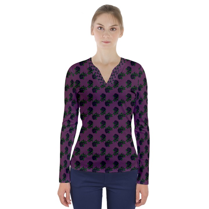 Black Rose Mauve V-Neck Long Sleeve Top