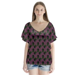 Black Rose Mauve V-neck Flutter Sleeve Top by snowwhitegirl