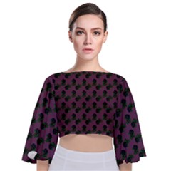 Black Rose Mauve Tie Back Butterfly Sleeve Chiffon Top by snowwhitegirl