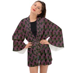 Black Rose Mauve Long Sleeve Kimono