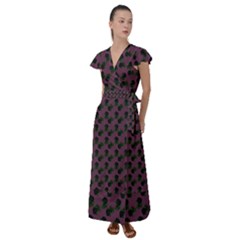 Black Rose Mauve Flutter Sleeve Maxi Dress by snowwhitegirl