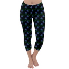 Vintage Blue Roses Black Capri Winter Leggings  by snowwhitegirl