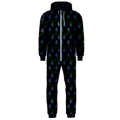 Vintage Blue Roses Black Hooded Jumpsuit (men) 