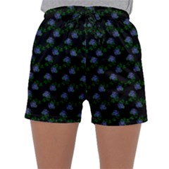 Vintage Blue Roses Black Sleepwear Shorts by snowwhitegirl