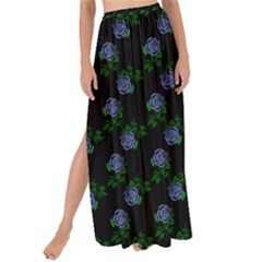 Vintage Blue Roses Black Maxi Chiffon Tie-up Sarong