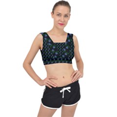 Vintage Blue Roses Black V-back Sports Bra