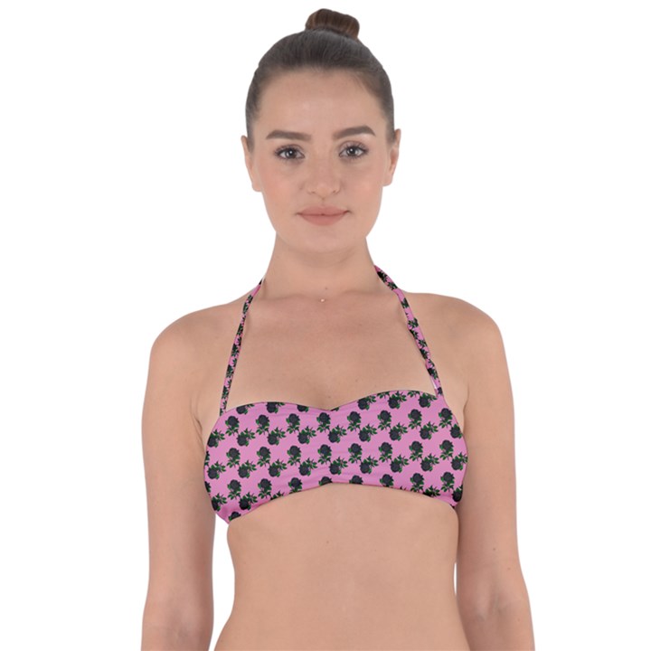 Black Rose Light Pink Halter Bandeau Bikini Top