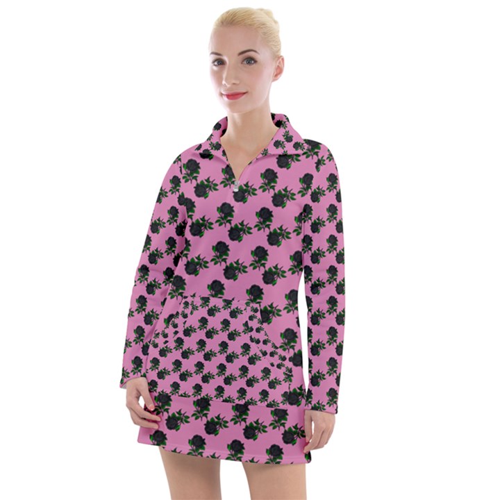 Black Rose Light Pink Women s Long Sleeve Casual Dress