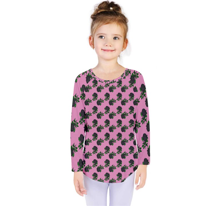 Black Rose Light Pink Kids  Long Sleeve Tee