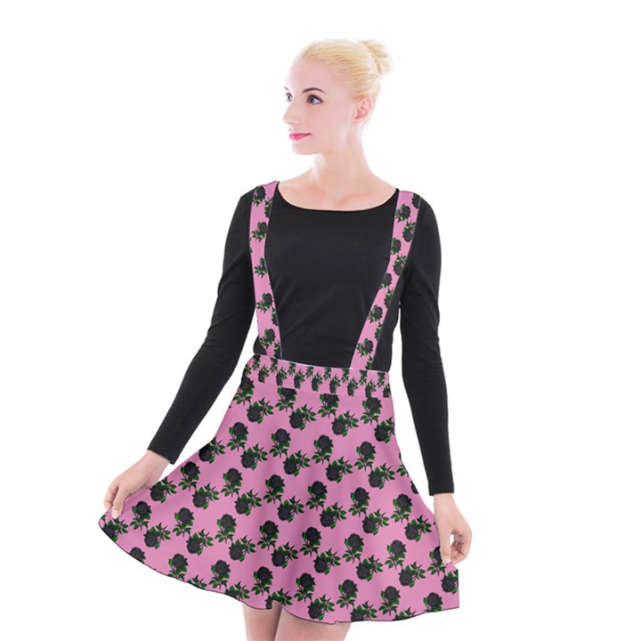 Black Rose Light Pink Suspender Skater Skirt