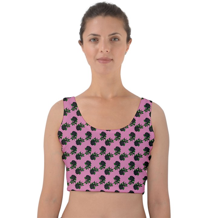 Black Rose Light Pink Velvet Crop Top