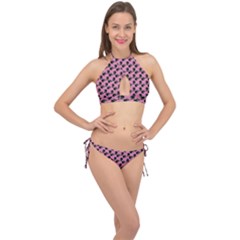 Black Rose Light Pink Cross Front Halter Bikini Set