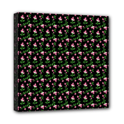 Carnation Pink Black Mini Canvas 8  X 8  (stretched)