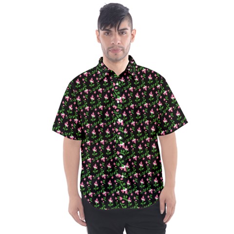 Carnation Pink Black Men s Short Sleeve Shirt by snowwhitegirl