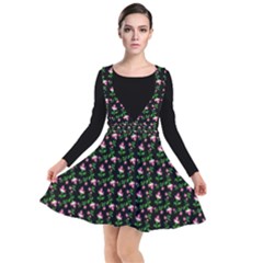 Carnation Pink Black Plunge Pinafore Dress