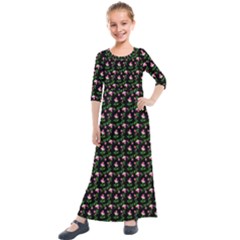 Carnation Pink Black Kids  Quarter Sleeve Maxi Dress by snowwhitegirl