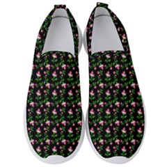 Carnation Pink Black Men s Slip On Sneakers by snowwhitegirl