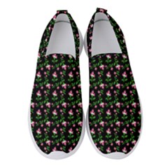 Carnation Pink Black Women s Slip On Sneakers by snowwhitegirl