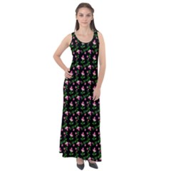 Carnation Pink Black Sleeveless Velour Maxi Dress