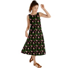 Carnation Pink Black Summer Maxi Dress