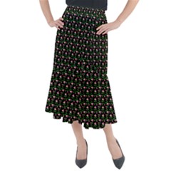 Carnation Pink Black Midi Mermaid Skirt