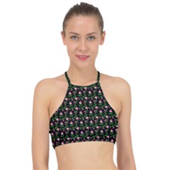 Carnation Pink Black Racer Front Bikini Top by snowwhitegirl