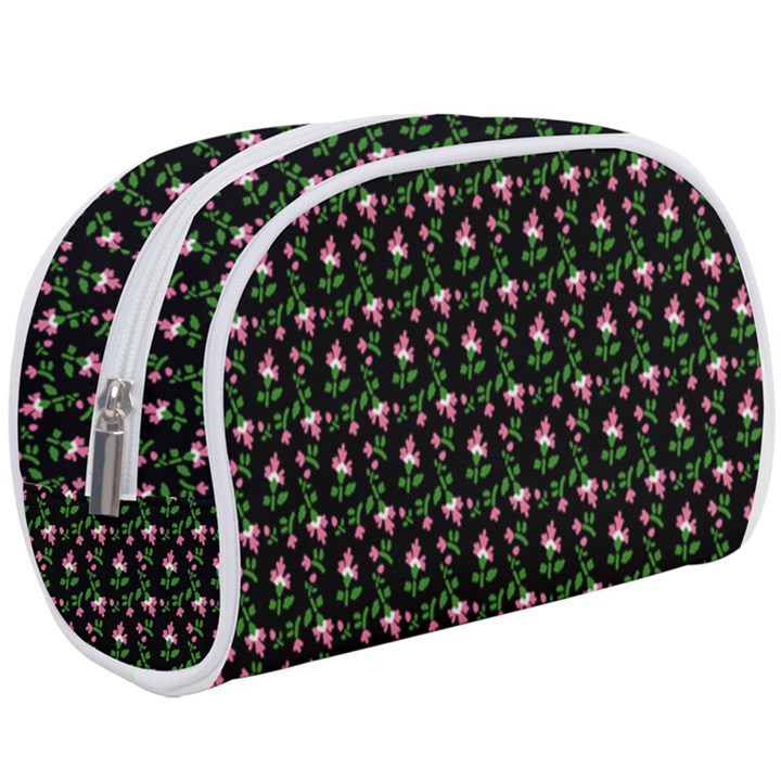 Carnation Pink Black Makeup Case (Large)