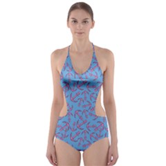 Cute Anchor Cut-out One Piece Swimsuit Blue by trulycreative