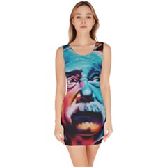 Albert Einstein Retro Wall Graffiti Blue Pink Orange Modern Urban Art Grunge Bodycon Dress by snek