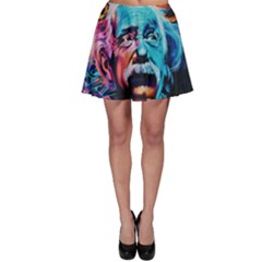 Albert Einstein Retro Wall Graffiti Blue Pink Orange Modern Urban Art Grunge Skater Skirt by snek